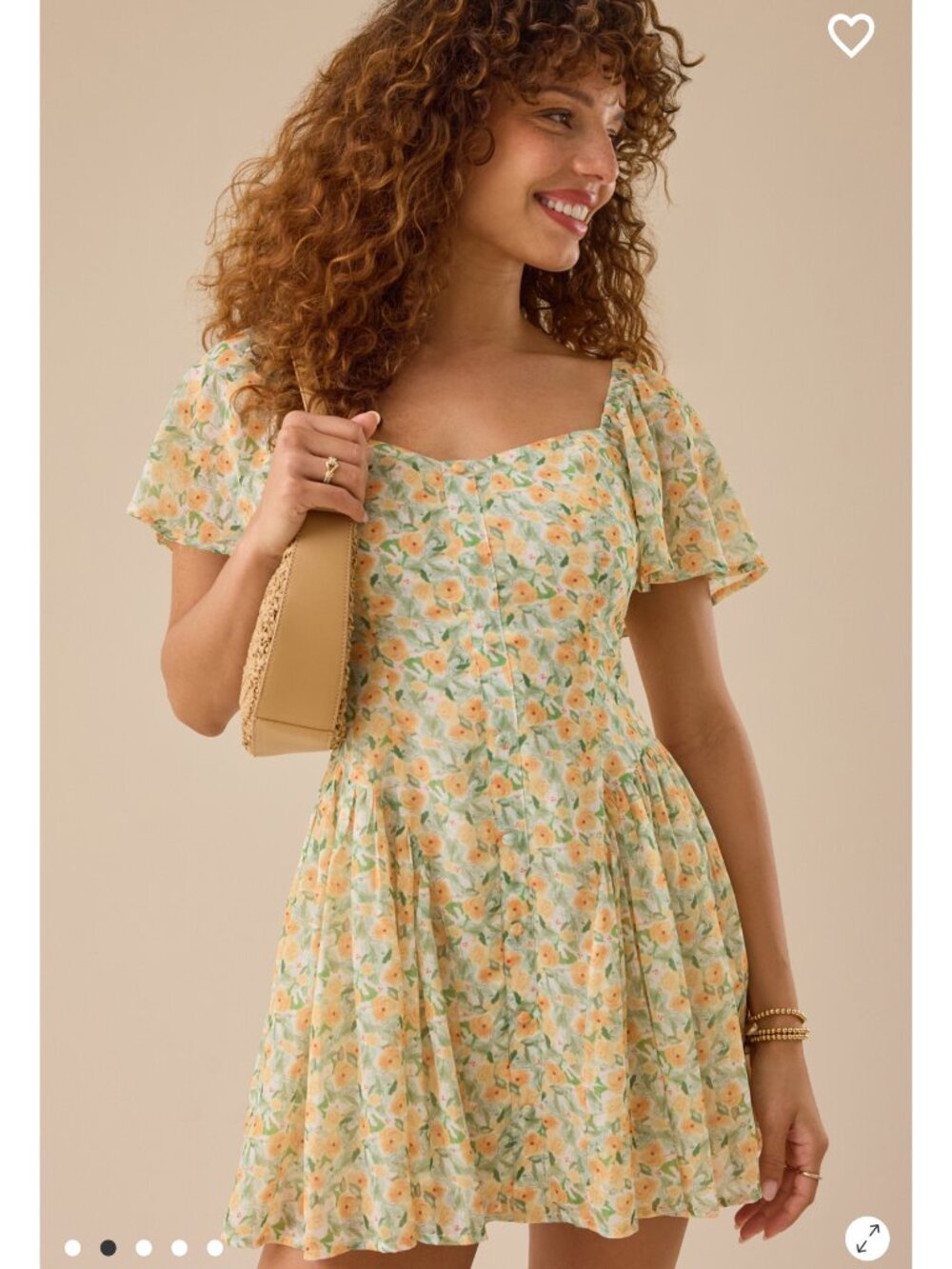 Floral Square-Neck Mini Dress in Yellow Cream